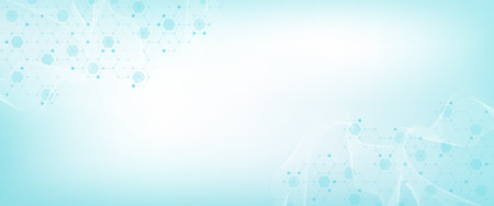 Modern health care or medical background design. Health care innovation concept. Horizontal header web banner. Abstract geometric background with hexagon shapes for medicine, science, chemistry.のイラスト素材