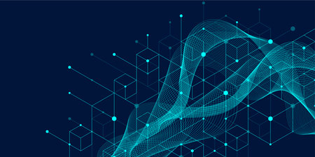 Technology abstract background lines, dots and hexagons. Hexagonal digital concept for poster, banner, header, footerのイラスト素材