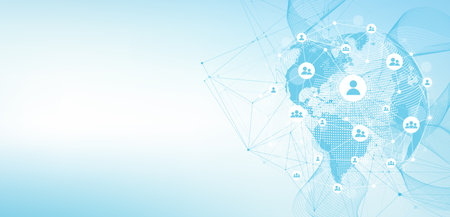Global network connection concept. Big data visualization. Social network communication in the global computer networks. Internet technology. Business. Science. Vector illustrationのイラスト素材