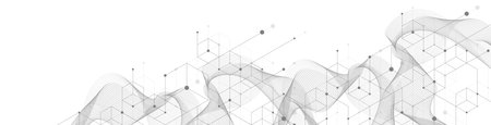 Technology abstract background lines, dots and hexagons. Hexagonal digital concept for poster, banner, header, footerのイラスト素材
