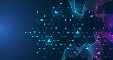 Social network communication concept. Global network connection abstract background. Horizontal header web banner. Internet technology. Business. Science. Vector illustrationのイラスト素材