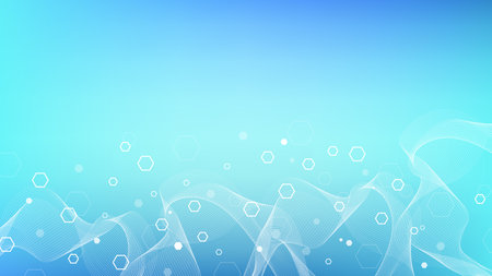 Health care or medical background design. Health care innovation concept. Horizontal header web banner. Abstract geometric background with hexagon shapes for medicine, science, chemistry.のイラスト素材