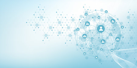 Global network connection concept. Big data visualization. Social network communication in the global computer networks. Internet technology. Business. Science. Vector illustrationのイラスト素材
