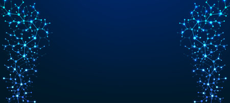 Molecular structure background. Science template wallpaper or banner with a DNA molecules. Abstract molecule background with hexagons, wave flow, illustration.の写真素材