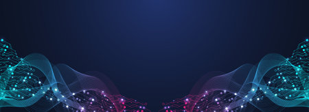 Artificial Intelligence or machine learning illustration design. Quantum computer technology concept with circuit board and motherboard texture background design. Waves flow quantum explosionの写真素材