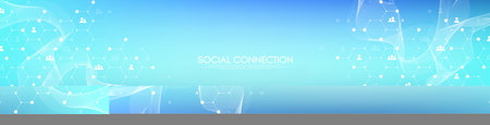 Social network communication concept. Global network connection abstract background. Horizontal header web banner. Internet technology. Business. Science. Vector illustrationのイラスト素材