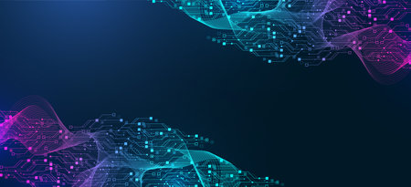 Artificial Intelligence with circuit electric line style. Digital futuristic machine learning design. AI graphic design for website, banner, header, social media, mobile app, UI. Vector illustrationのイラスト素材