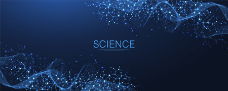 Molecular abstract structure and genetic engineering DNA. Healthcare and medicine background concept. Scientific research background. Wave flow. Innovation pattern. Vector illustration.のイラスト素材