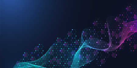 Health care or medical background design. Health care innovation concept. Horizontal header web banner. Abstract geometric background with c shapes for medicine, science, chemistry, illustrationの写真素材