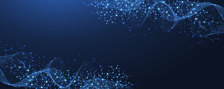 Molecular abstract structure and genetic engineering DNA. Healthcare and medicine background concept. Scientific research background. Wave flow. Innovation pattern, illustration.の写真素材