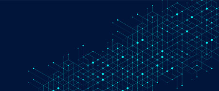 Technology abstract background with cubes, lines, dots and hexagons. Hexagonal digital concept for poster, banner, header, footer, presentation, Innovation pattern. Vector illustration.のイラスト素材