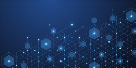 Abstract digital blockchain cube blocks concept. 3D big data cubes quantum computer technology idea. Artificial intelligence data core cubes design elementのイラスト素材