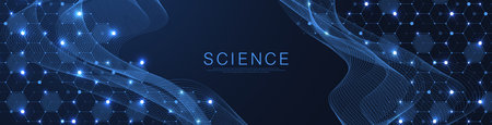 Molecular abstract structure and genetic engineering DNA. Healthcare and medicine background concept. Scientific research background. Wave flow. Innovation pattern. Vector illustration.のイラスト素材