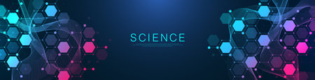 Molecular abstract structure and genetic engineering DNA. Healthcare and medicine background concept. Scientific research background. Wave flow. Innovation pattern. Vector illustration.のイラスト素材