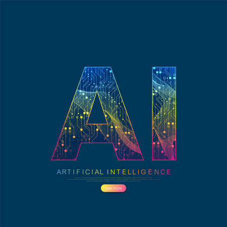 Artificial intelligence and machine learning vector symbol. Artificial intelligence wireless technology design. Neural networks and modern technologies conceptsのイラスト素材