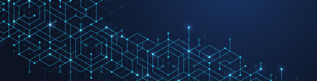 Abstract digital blockchain cube blocks concept. 3D big data cubes quantum computer technology idea....