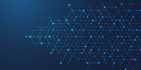 Abstract digital blockchain cube blocks concept. 3D big data cubes quantum computer technology idea. Artificial intelligence data core cubes design elementのイラスト素材