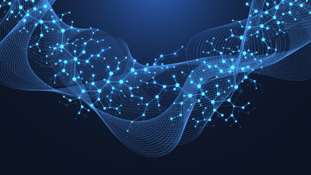 Molecular abstract structure and genetic engineering DNA. Healthcare and medicine background concept. Scientific research background. Wave flow. Innovation pattern. Vector illustration.のイラスト素材