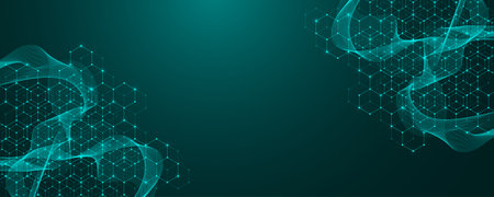 Molecular abstract structure and genetic engineering DNA. Healthcare and medicine background concept. Scientific research background. Wave flow. Innovation pattern. Vector illustration.のイラスト素材