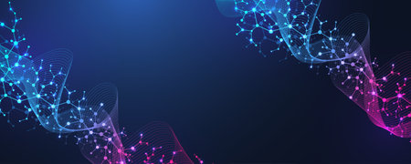 Molecular abstract structure and genetic engineering DNA. Healthcare and medicine background concept. Scientific research background. Wave flow. Innovation pattern. Vector illustration.のイラスト素材