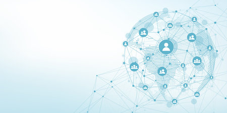Global network connection concept. Big data visualization. Social network communication in the global computer networks. Internet technology. Business. Science. Vector illustrationのイラスト素材