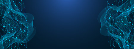 Modern technology circuit board texture background design. Quantum computer technology concept. Futuristic blue circuit board system background. Motherboard vector illustration.のイラスト素材