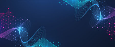 Molecular abstract structure and genetic engineering DNA. Healthcare and medicine background concept. Scientific research background. Wave flow. Innovation pattern, illustration.の写真素材