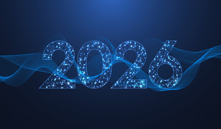 Illustration template 2026 in the style of new digits technology. Tech digital banner or header 2026 New year and Merry Christmas cardの写真素材