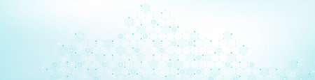 Modern health care or medical background design. Health care innovation concept. Horizontal header web banner. Abstract geometric background with hexagon shapes for medicine, science, chemistry.の写真素材