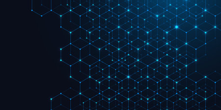 Abstract digital blockchain cube blocks concept. 3D big data cubes quantum computer technology idea. Artificial intelligence data core cubes design elementのイラスト素材