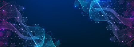 Molecular abstract structure and genetic engineering DNA. Healthcare and medicine background concept. Scientific research background. Wave flow. Innovation pattern. Vector illustration.のイラスト素材