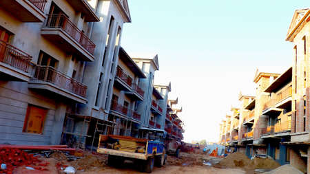 Ajmer, Rajasthan, India,- July 2020 : Abstract View of a new construction of buildings, labor is working on it in Ajmerのeditorial素材