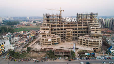 Kota, Rajasthan, India,- March 2020 : Drone Shot taken of an under construction buildings in Kotaのeditorial素材