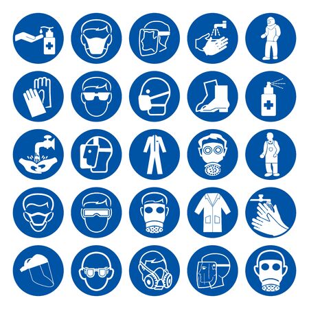 Set Of Equipments Protection Covid-19 Virus Icon ,Vector Illustration, Isolated On White Background Label.のイラスト素材