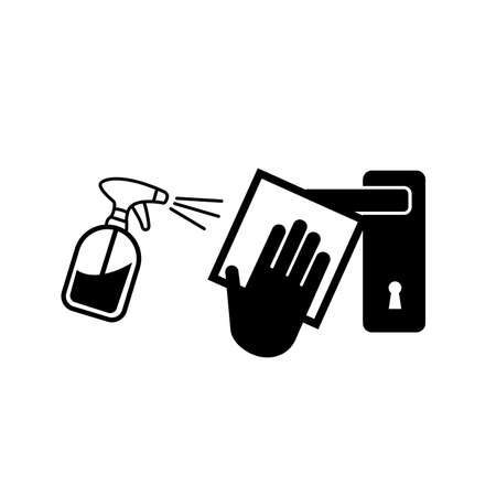 Clean High-Touch Surface Regularly Prevent Of Covid-19 Black Icon,Vector Illustration, Isolated On White Background Label. EPS10のイラスト素材