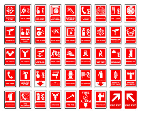 Set Of Fire Safety Collection Symbol Sign, Vector Illustration, Isolated On White Background Label.のイラスト素材