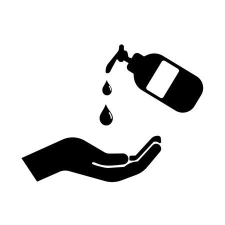 Use Hands Sanitizer Black Icon ,Vector Illustration, Isolate On White Background Label.のイラスト素材