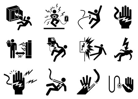 Set Black Icon Of Electrical Hazard Symbol Signのイラスト素材