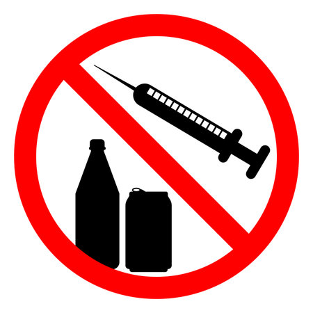 Syringe Drug Alcohol Prohibited Symbol Sign ,Vector Illustration, Isolate On White Background Label.EPS10のイラスト素材