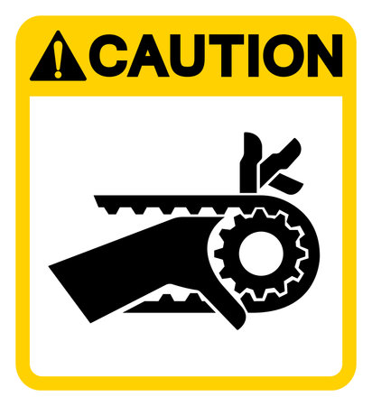 Caution Hand Entanglement Notched Belt Drive Symbol Sign, Vector Illustration, Isolate On White Background Label .EPS10のイラスト素材