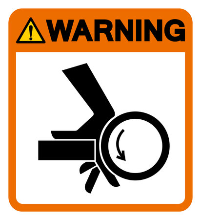 Warning Hand Crush Roller Pinch Point Symbol Sign, Vector Illustration, Isolate On White Background Label.のイラスト素材