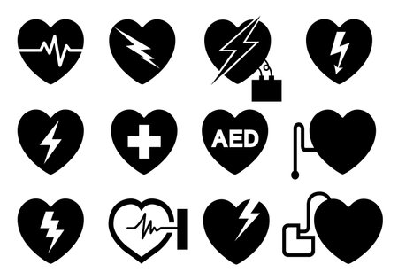 AED Automated External Defibrillator Black Icon Set Symbol Sign, Vector Illustration, Isolate On White Background Label.EPS10のイラスト素材