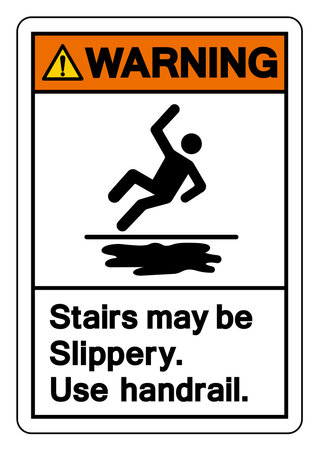 Warning Stairs May Be Slippery Use Handrail Symbol Sign,Vector Illustration, Isolate On White Background Label. EPS10のイラスト素材