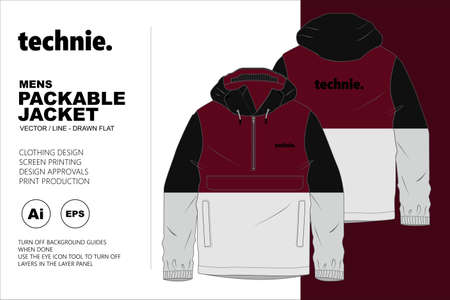 Packable Jacket Vector Flat Template for the use in Fashion Design of clothing and accessoriesのイラスト素材