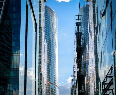 Street is the Moscow city architecture reflectionの写真素材