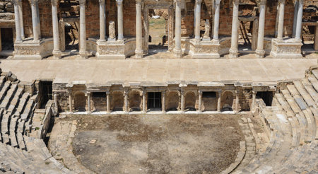 Roman amphitheater in the ruins of Hierapolis, in Pamukkale, Turkeyの写真素材