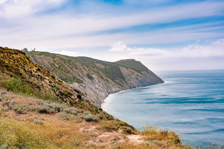 Cliff in the Black sea daylight cloudy skyの写真素材