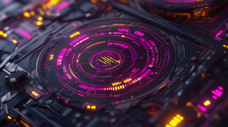 HUD Targeting Overlays Futuristic Digital Cyberpunk Interface Background Element. Scanning UI Combat Interface Data Tracking High-Quality Technology Visualization Asset 4K.の素材