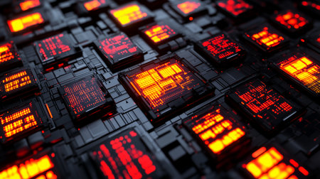 Hardware Cyberpunk Background. System Failure Electronic Component High-Quality 3D Render Visualization Technical Asset 4Kの素材