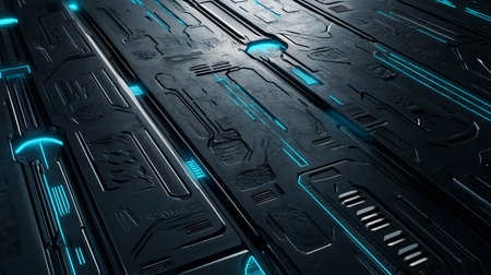 Engraved Sci-Fi Metal Texture Seamless Repeating Futuristic Surface Background. Technical Plating Abstract Design Distressed Industrial Grungy High-Quality 3D Render 4Kの素材